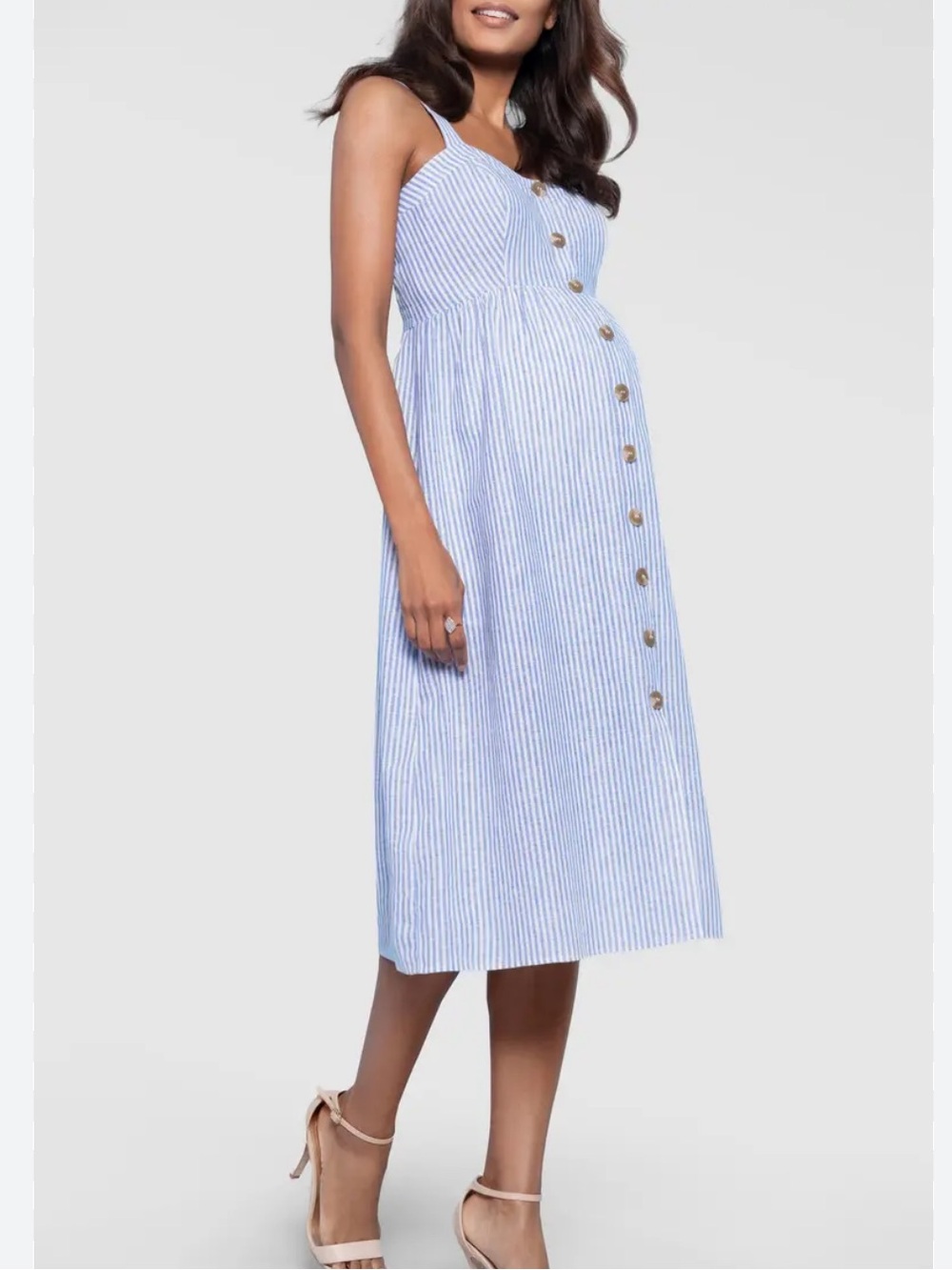 Seraphine Light Blue & White Striped Midi Button Dress